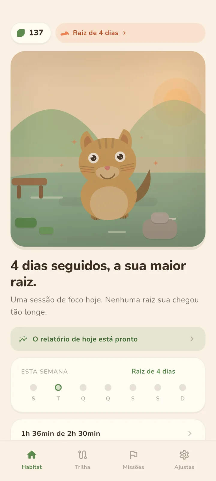 Mel, a gata, no habitat de manhã cedo.
