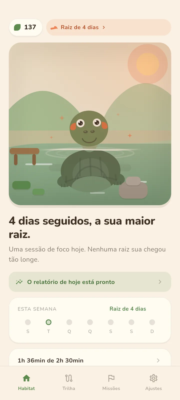 Toco, a tartaruga, no habitat durante o dia.